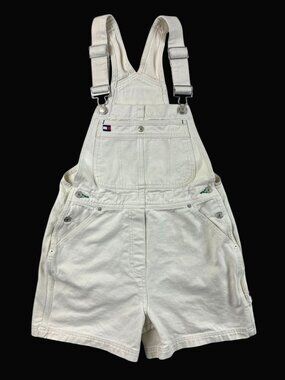 VINTAGE 90s Y2K TOMMY HILFIGER JEANS Small White Carpenter Bib Overalls Shorts